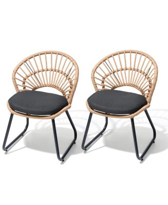 Outdoor Boho PE Wicker Patio Dining Chairs with Removable Cushions and Handwoven Shell