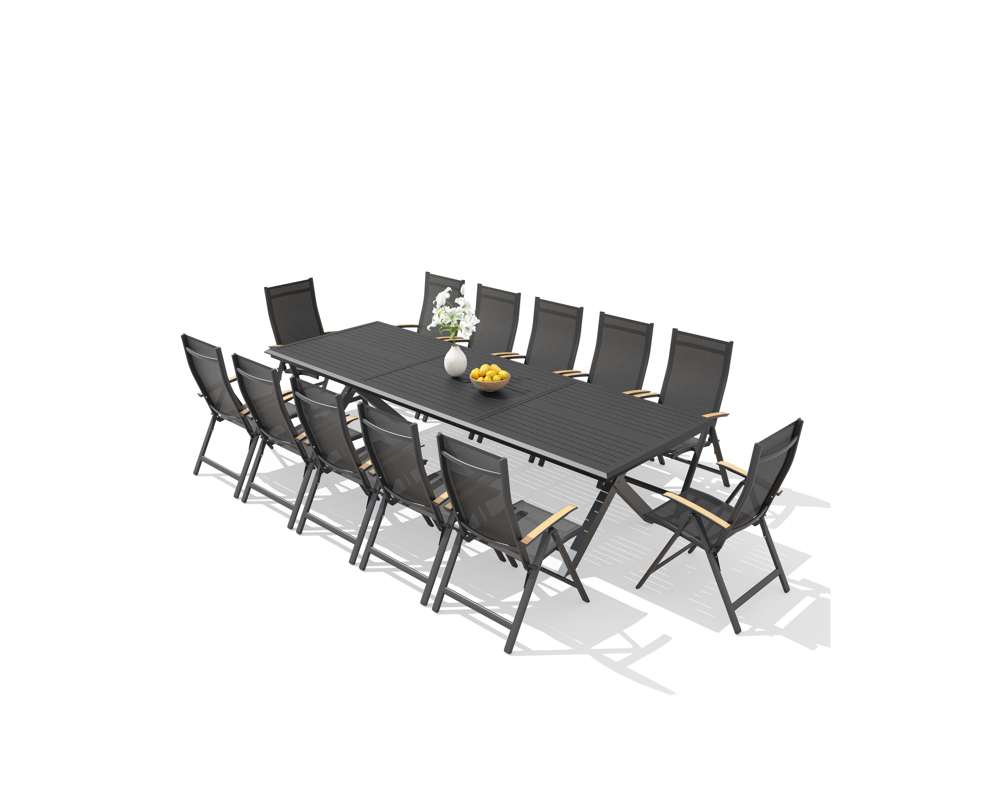 Pellebant 13/15-Piece Outdoor Dining Set Aluminum Table with Umbrella Hole and Foldable Chairs 8 Adjustable Angles - of