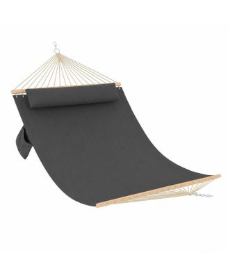 Double Quilted Hammock with Wood Spreader Bars, 450 lb Capacity, 2 Person, Pillow Included, Stand Sold Separately, Patio Backyard Poolside