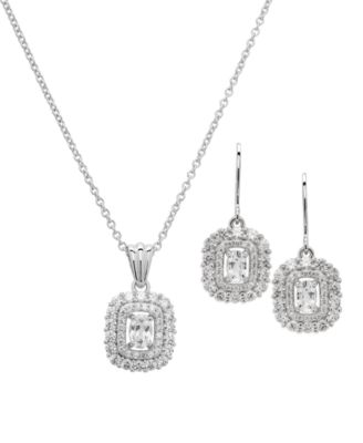 Lab-Grown White Sapphire Oval Pendant Necklace and Drop Earring Set (3.98 ct. t.w.) in Sterling Silver