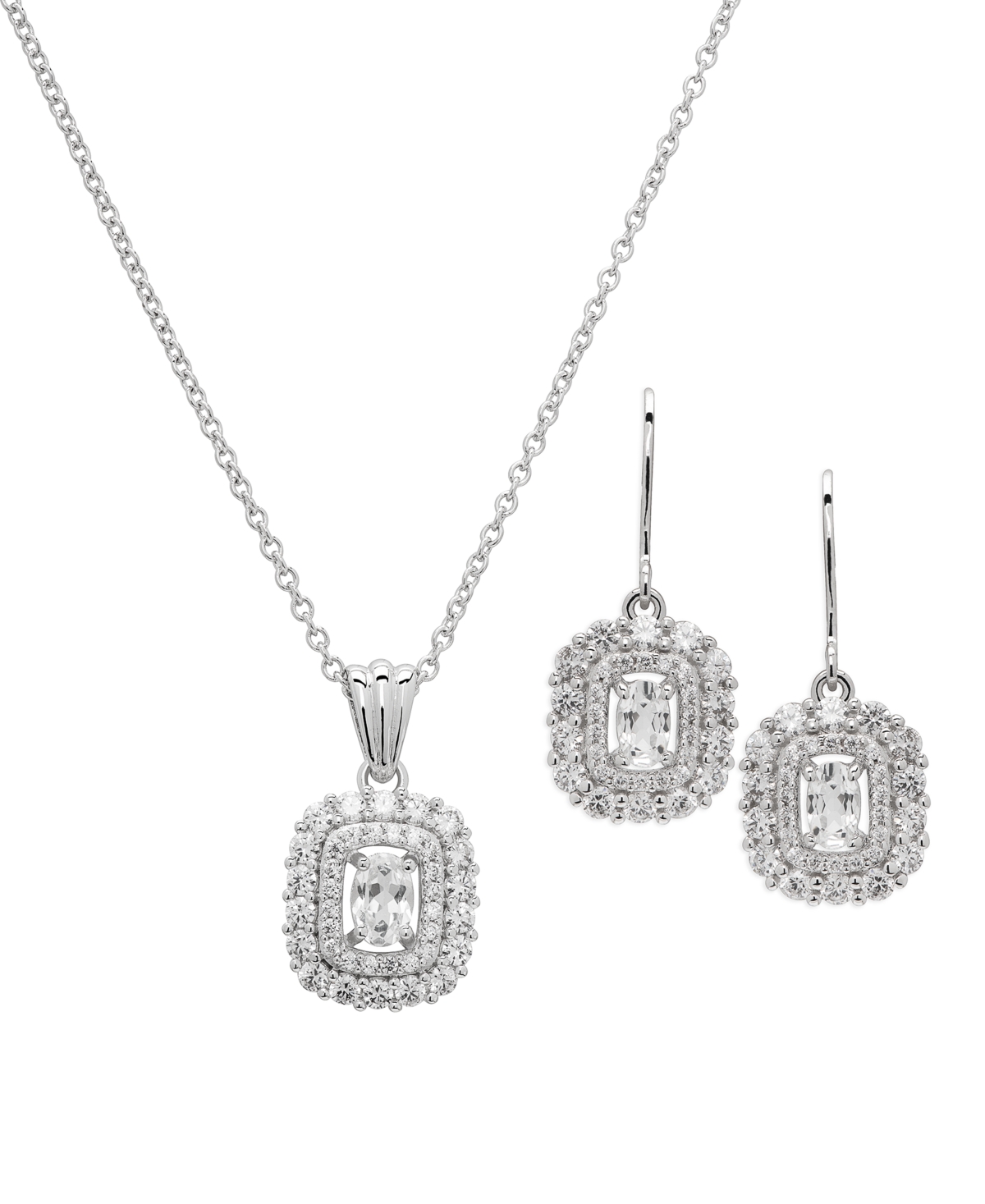 Lab Grown White Sapphire Oval Pendant Necklace and Drop Earring Set (3.98 ct. t.w.) in Sterling Silver