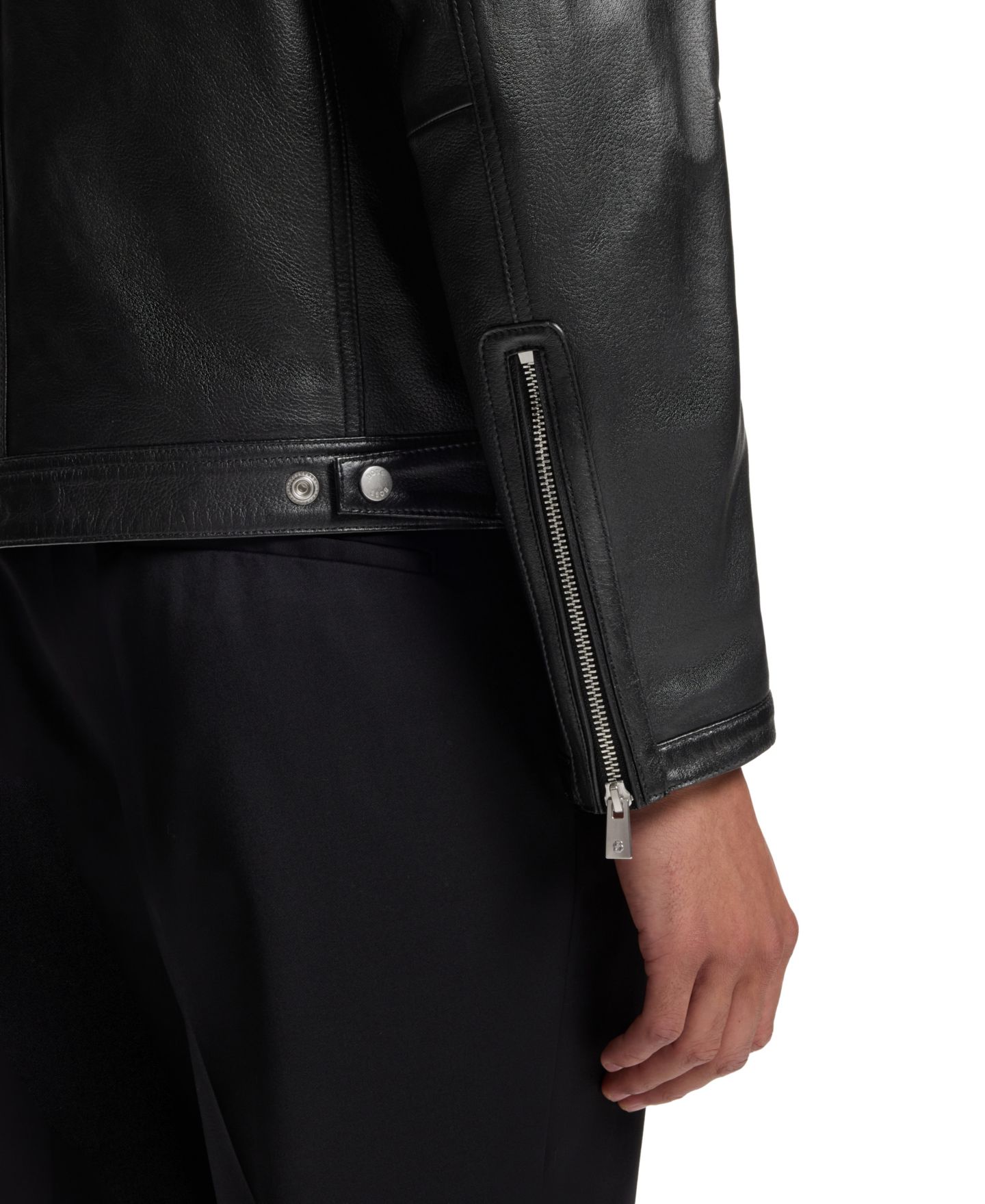 Мужская куртка Hugo Boss Grained-Leather Regular-Fit Motorcycle, цвет: Чёрный — фото 6