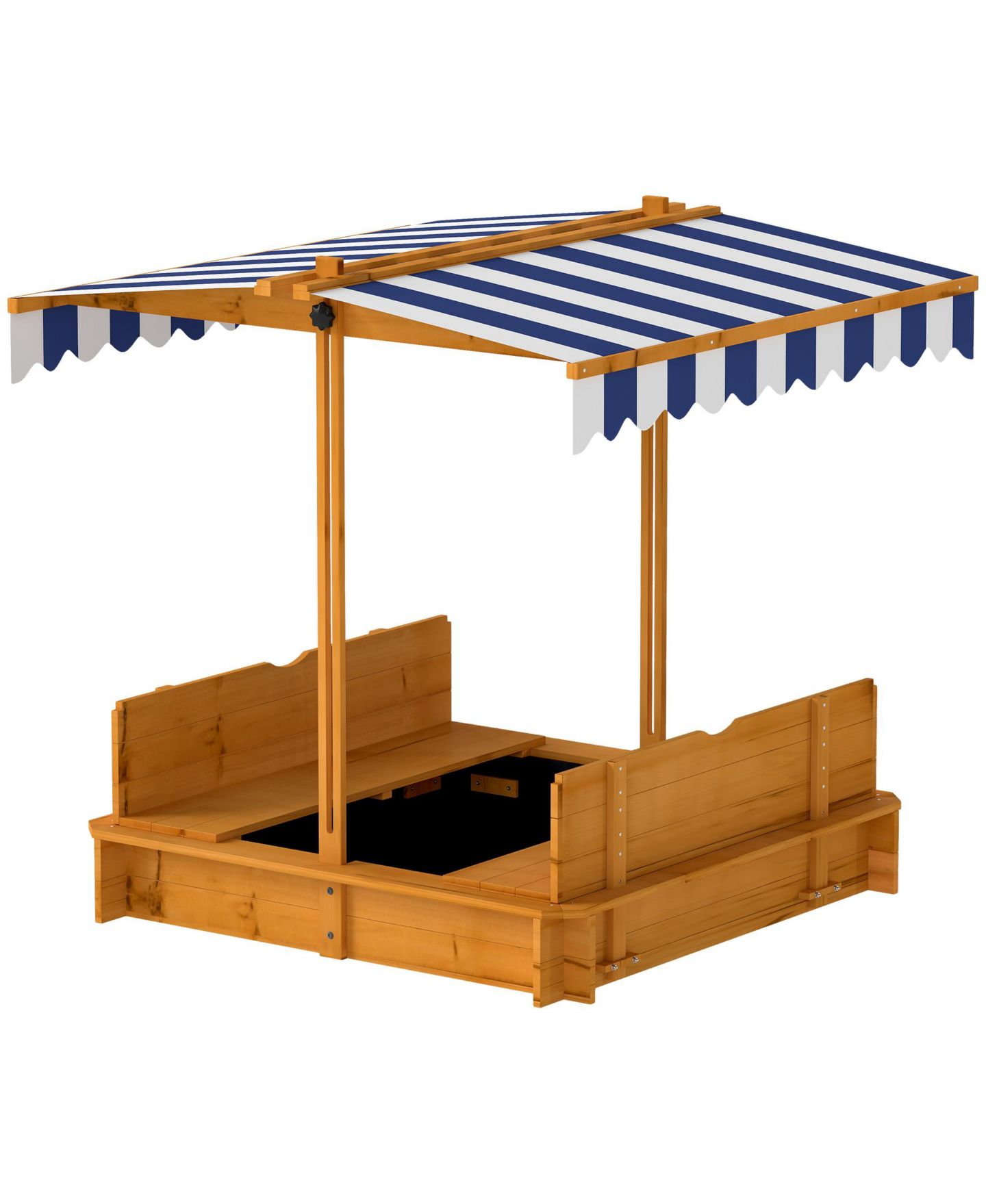 Детская игрушка Glintex Wooden Kids Sandbox with Adjustable Canopy, Foldable Bench Seats and Bottom Liner, 41.7" Square, 45.3" Tall, Ages 2+, цвет: Коричневый — фото 10