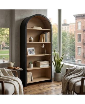 Arched Wide Bookcase Display Cabinet with Wooden Finish Storage Cabinet