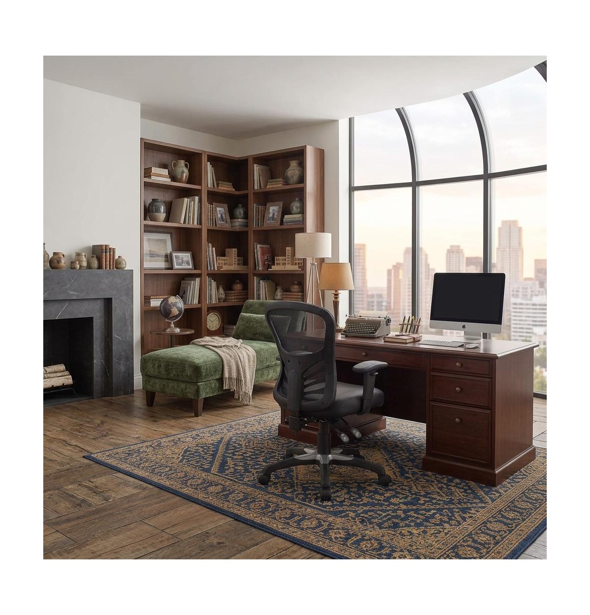 Bison Office Vinyl Mid-Back Ergonomic Swivel Desk Chair with Adjustable Arms - Black