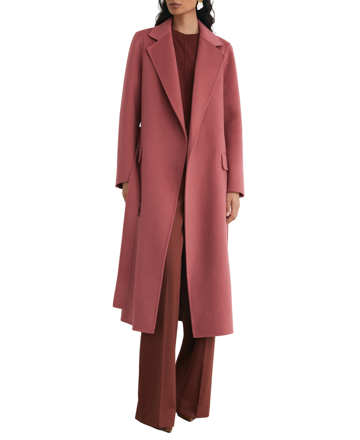 Reiss Women's Long Double-Breasted Wool-Blend Coat - Pink