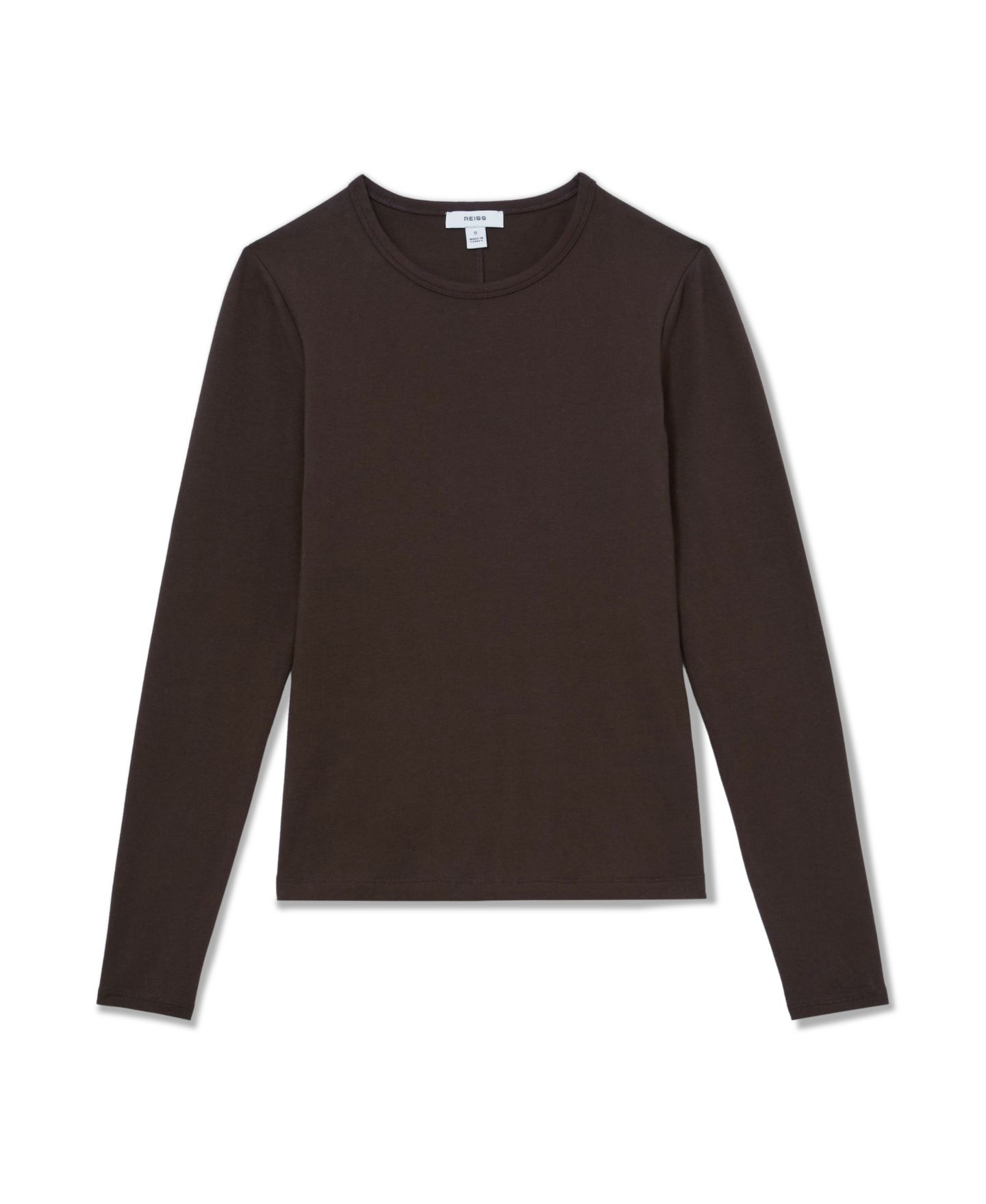 Женская футболка REISS Long-Sleeve Crew Neck Regular-Fit, цвет: Шоколадный — фото 5