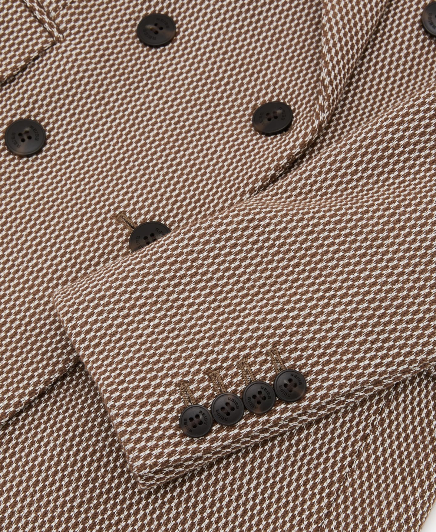 Женский пиджак REISS Double-Breasted Lightly Padded Shoulders Textured Wool-Blend Blazer, цвет: Серо-коричневый — фото 4