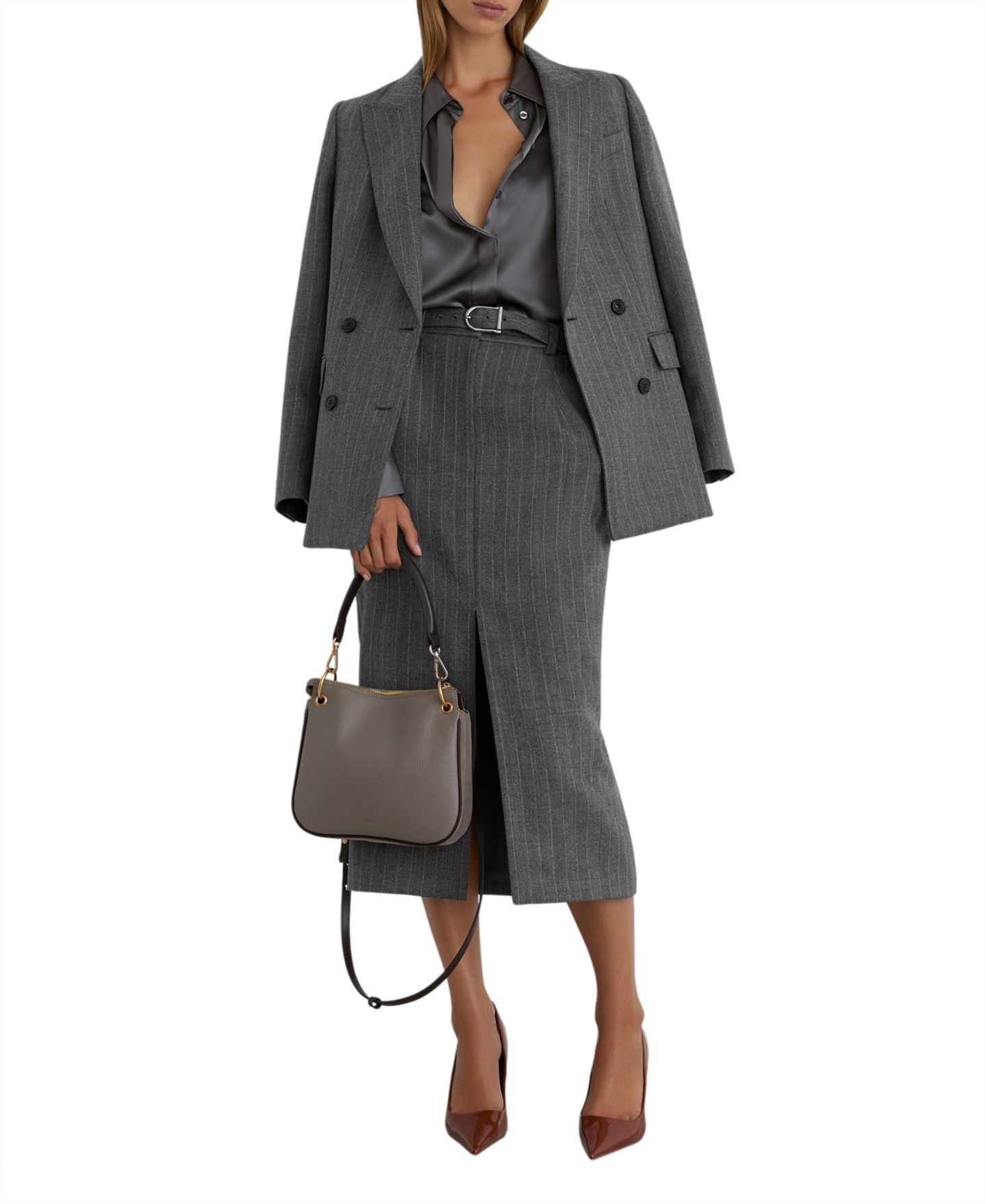 Женская юбка REISS Astrid High-Waisted Pleated Wool, цвет: Серый — фото 2