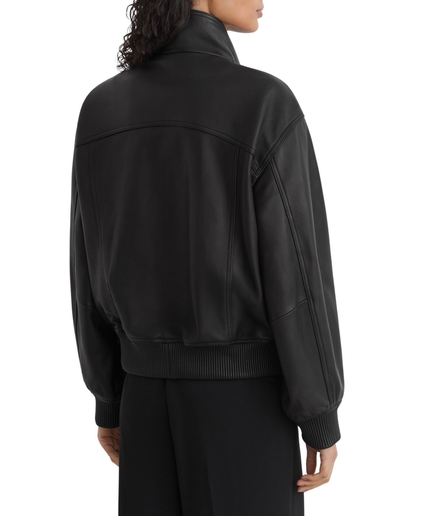 Женская куртка REISS Petite Cara Leather Funnel-Neck Oversized Bomber, цвет: Чёрный — фото 3