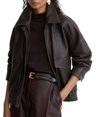 Petite Maeve Leather Bomber Zip-Up Jacket