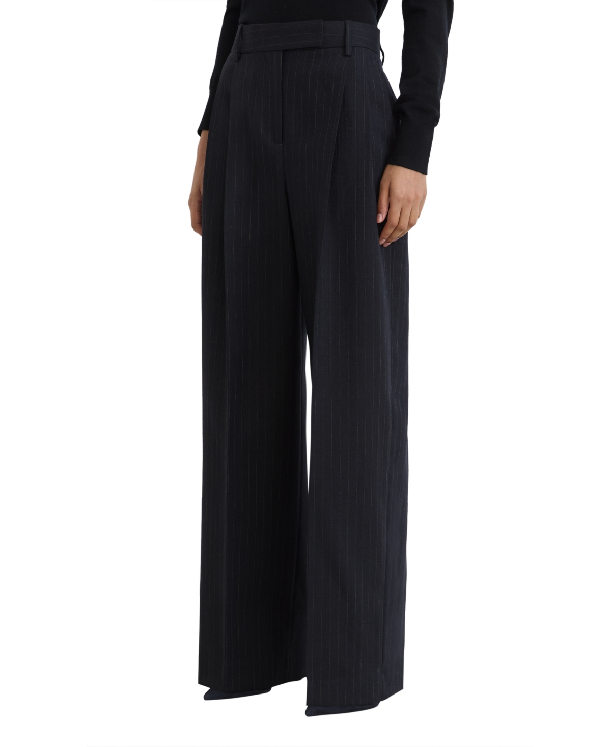 Reiss Women's Beck Wide-Leg Pinstripe Wool Pants - Navy