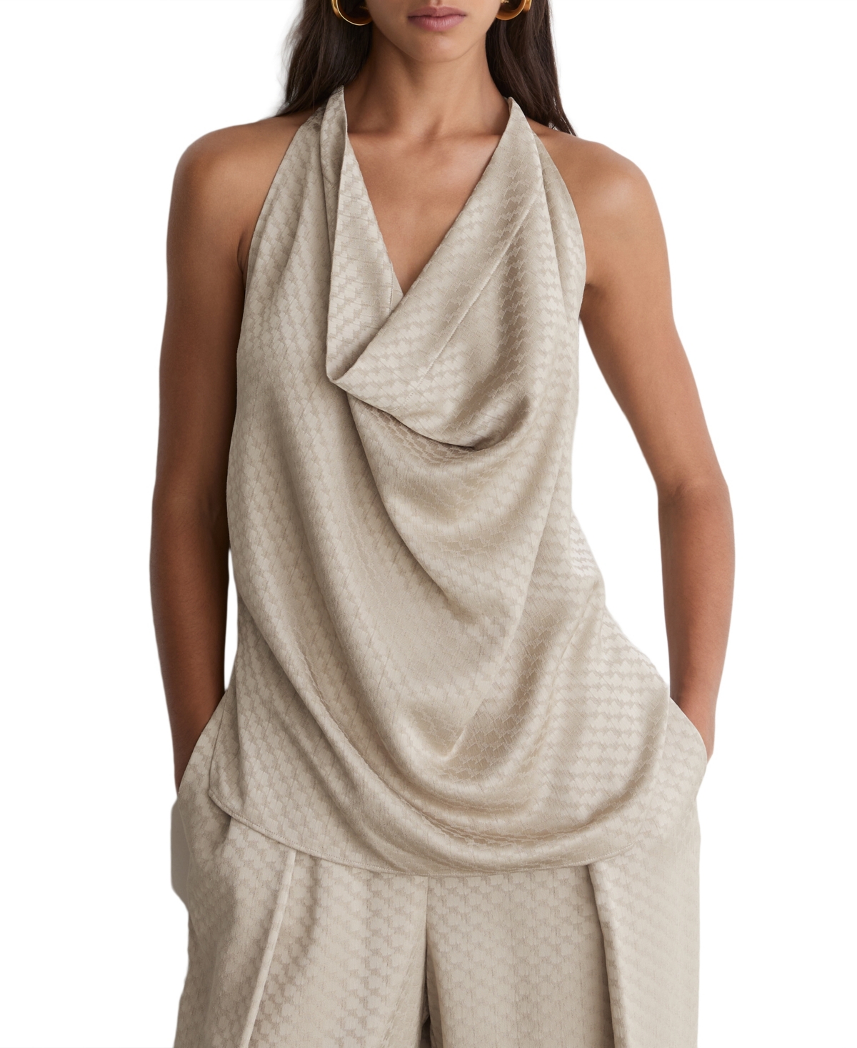 Reiss Women's Jacquard Coord Drape Cowl-Neck Sleeveless Blouse