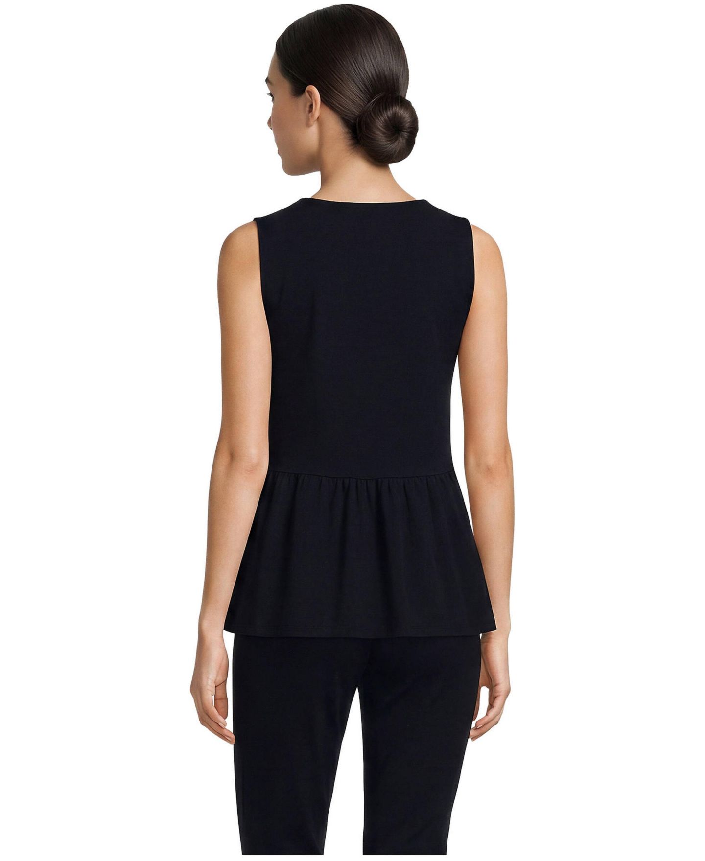 Женский топ Lands' End Sleeveless Starfish Crew Neck Peplum, цвет: Чёрный — фото 2