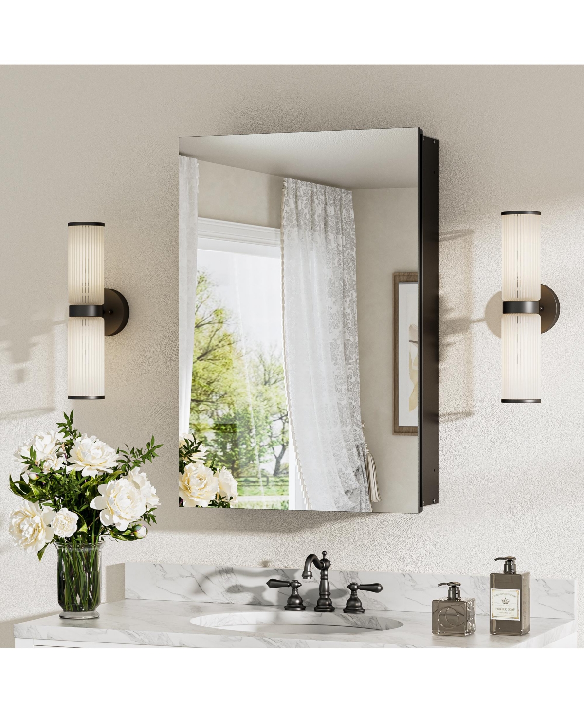 keonjinn 16 x 24 Frameless Surface/Recessed Aluminum Mirrored Rectangle Medicine Cabinet With Adjustable Shelves