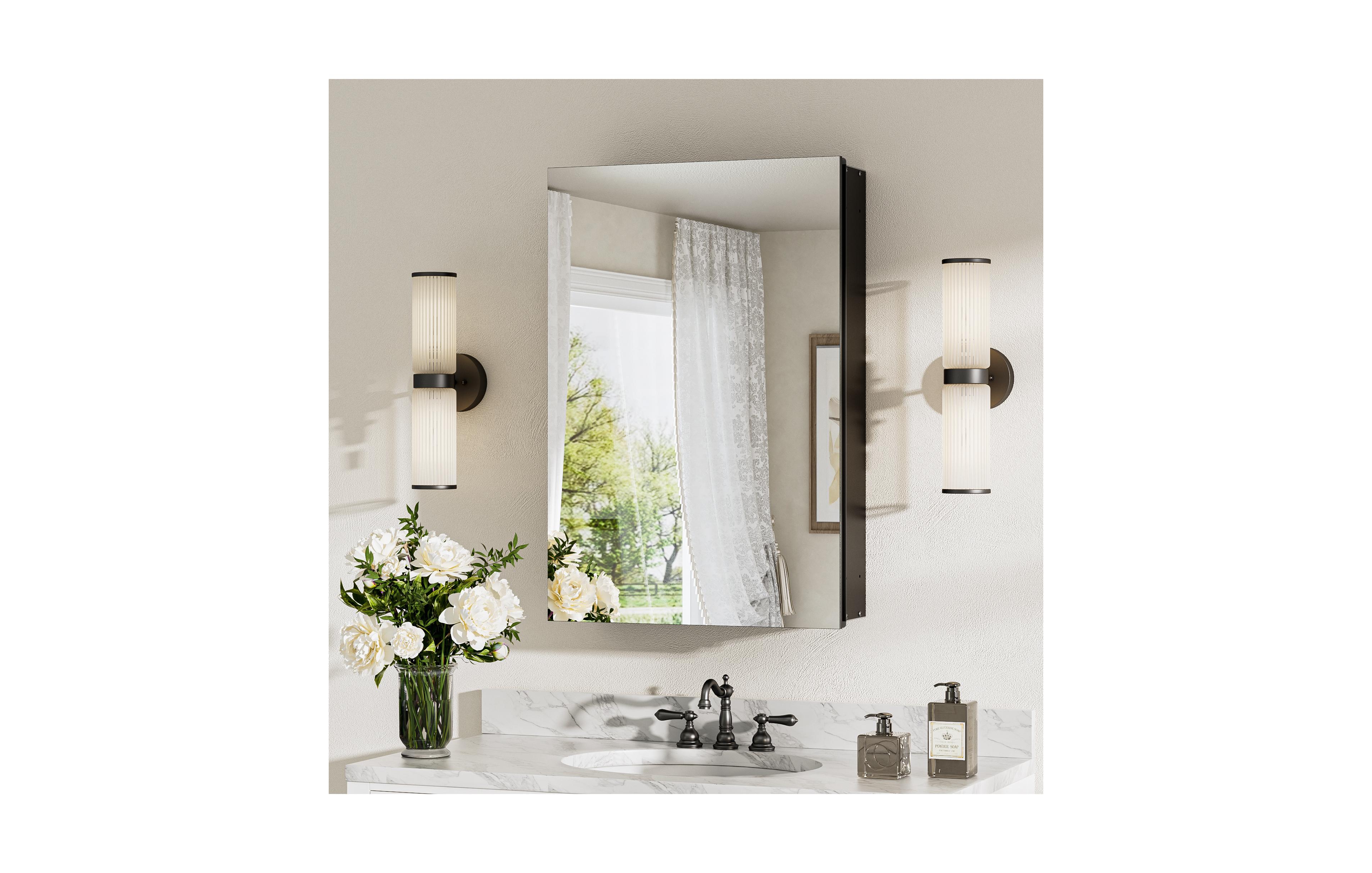 keonjinn 16 x 24 Frameless Surface/Recessed Aluminum Mirrored Rectangle Medicine Cabinet With Adjustable Shelves