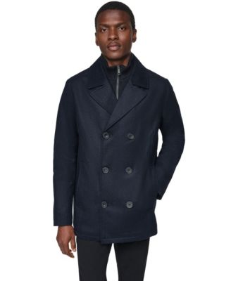 Men's Wool Blend Peacoat with Bib Coat