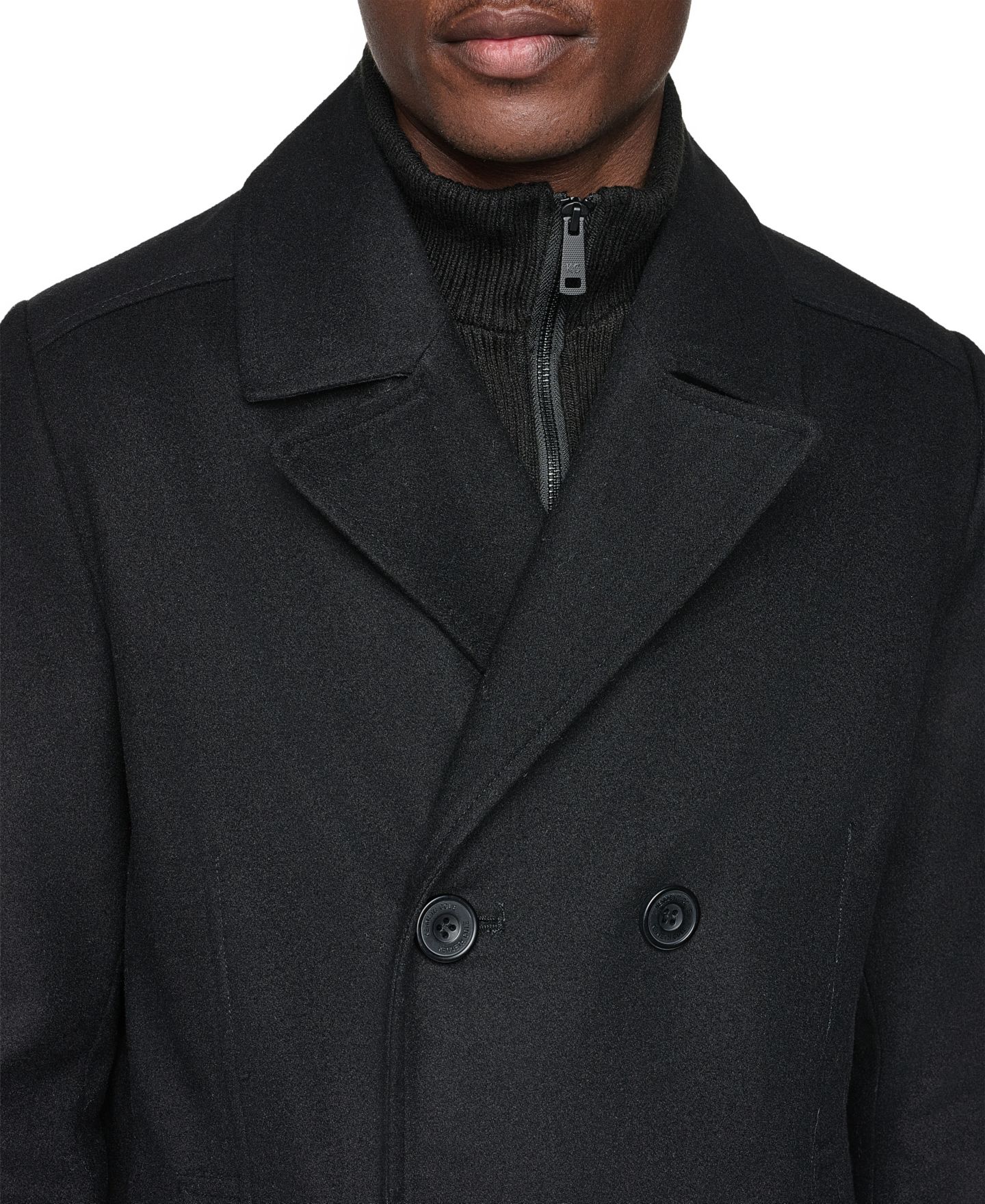 Мужское пальто Kenneth Cole Wool Blend Peacoat with Bib, цвет: Чёрный — фото 6