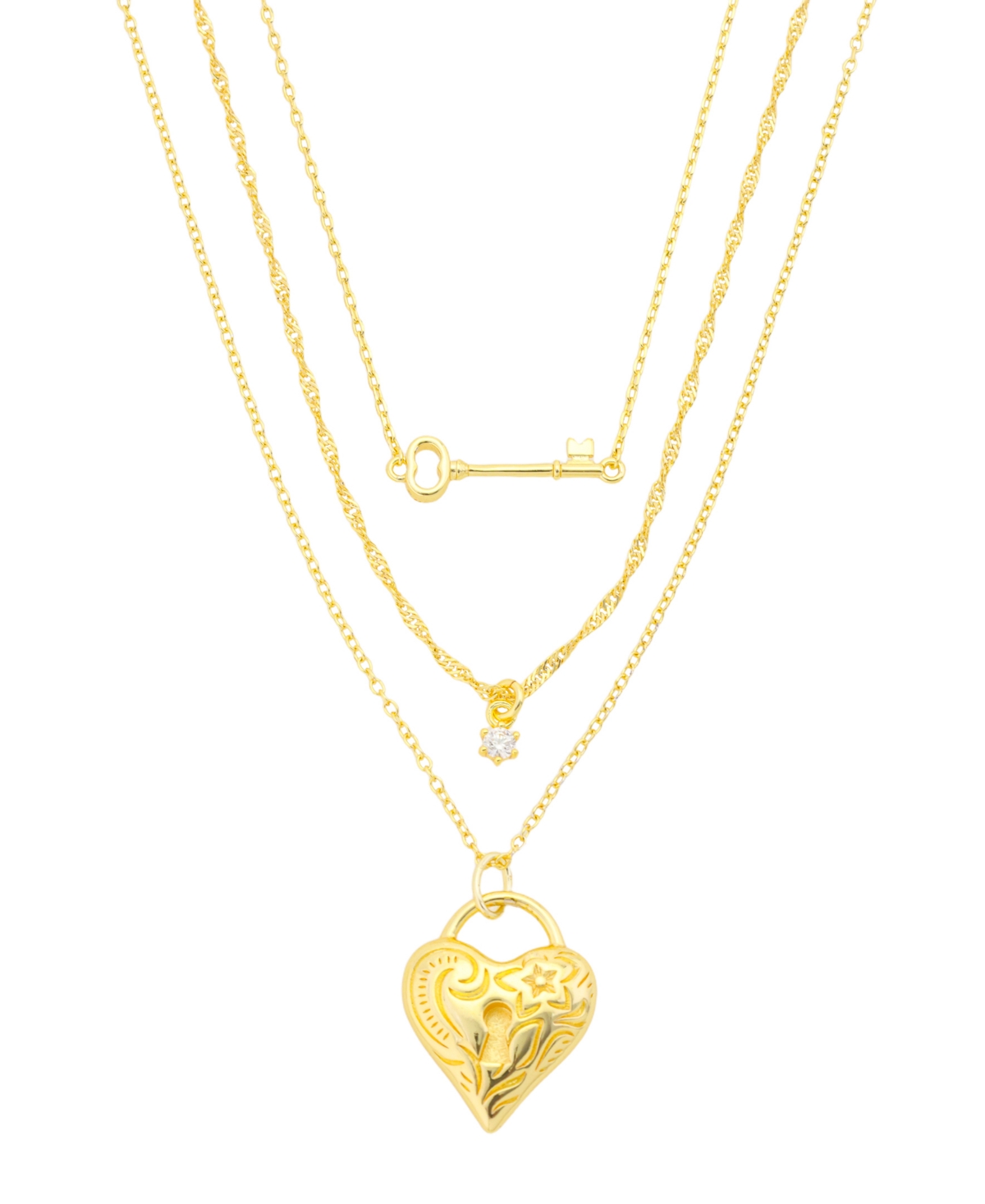 Unwritten Cubic Zirconia Gold-Tone Layered Heart Necklace, 3-Piece Set - Gold
