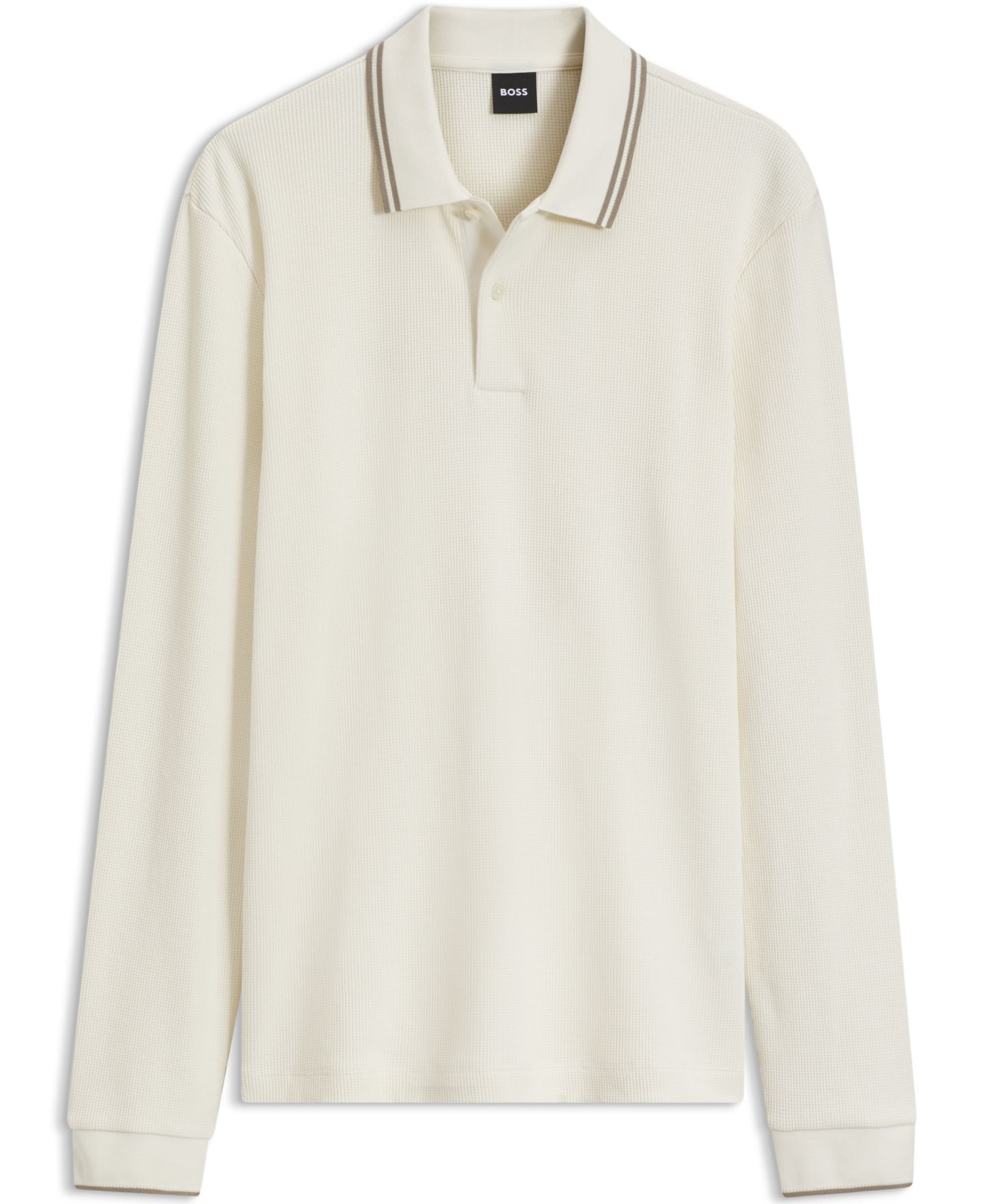 Мужское поло Hugo Boss H-Pittman 10 Waffle-Knit Long-Sleeve Polo Shirt, цвет: Белый — фото 3
