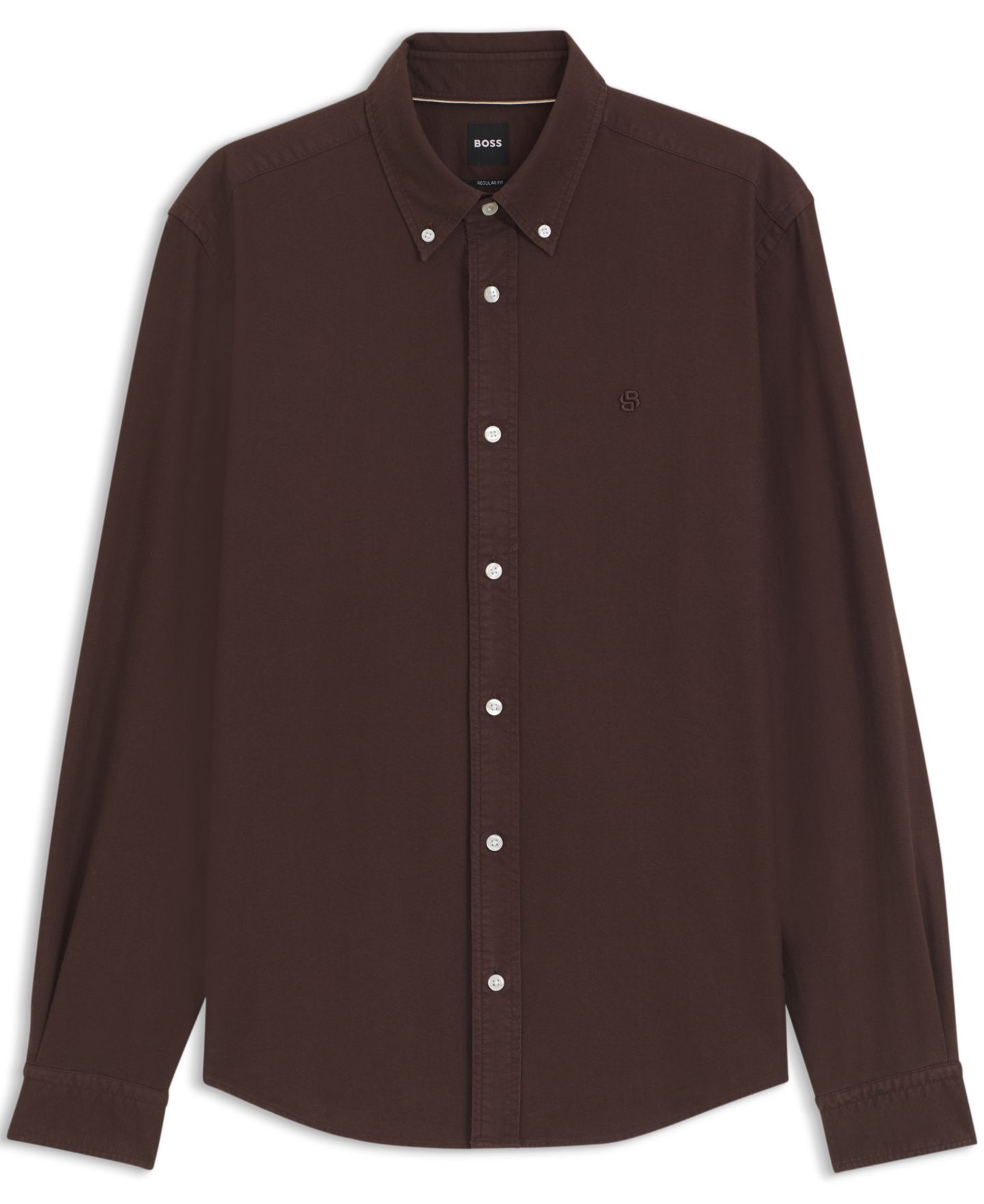 Мужская рубашка Hugo Boss Liam Oxford Dress Shirt, цвет: Тёмный коричневый — фото 3