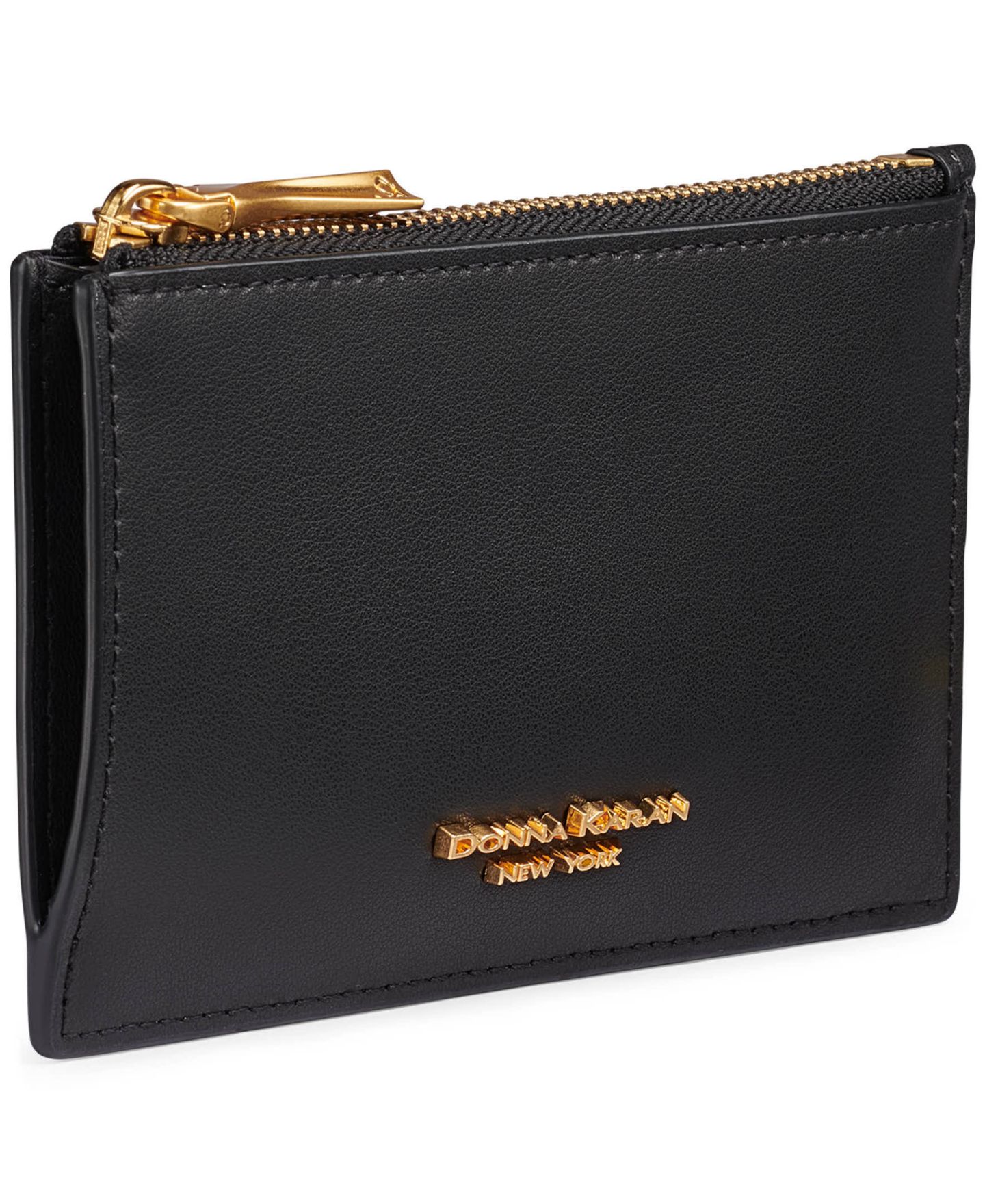 Женский кошелёк Donna Karan New York Leather Zipper Card Case, цвет: Чёрный / Золотой — фото 3