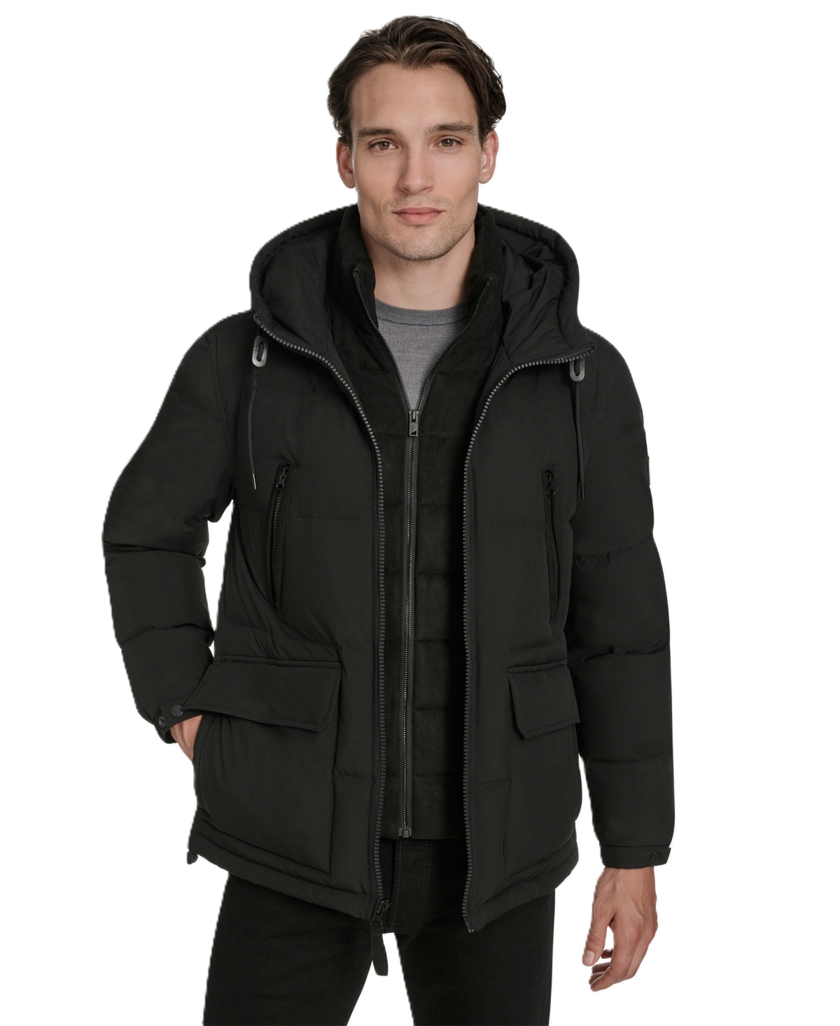 Marc New York Men's Hooded Puffer Faux-Suede Bib Jacket