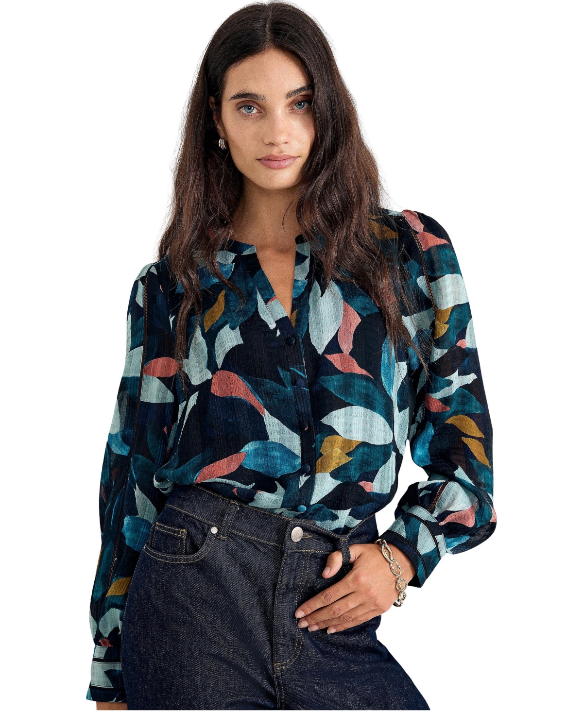 Phase Eight Women's Lyla Abstract Petal Print Ladder-Lace Blouse