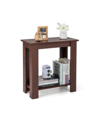 2 Tier Compact End Table with Storage Shelf for Small Spaces