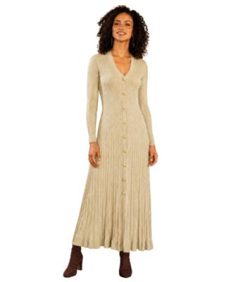 Women's Button-Front Knitted Ribbed Dress