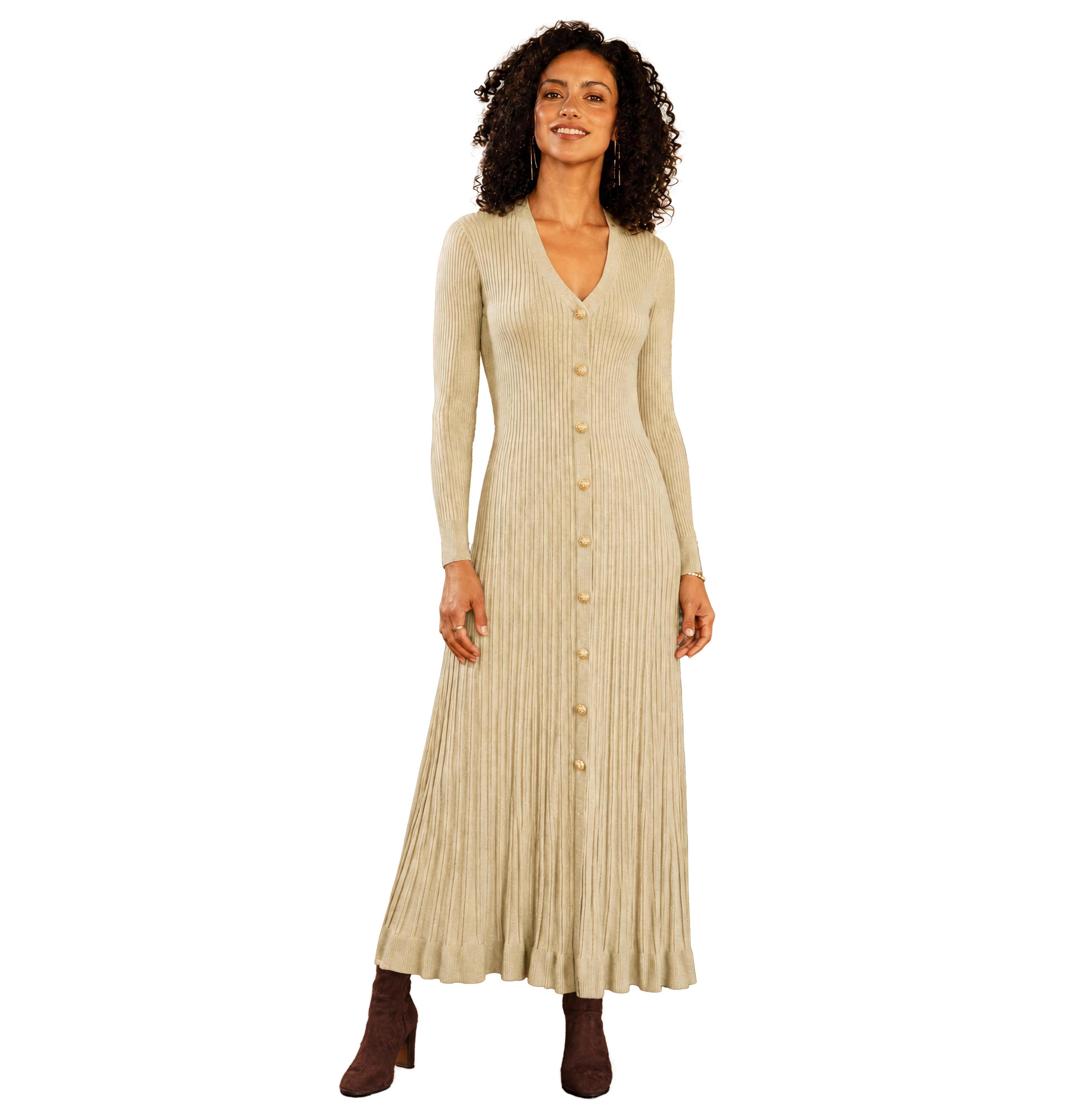 Yumi Women's Button-Front Knitted Ribbed Dress