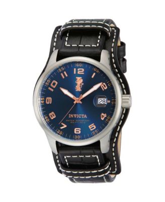 Men's I-Force Quartz Water-Resistant Blue Dial Black Leather Watch, 44mm