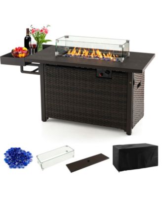 52 Inch Outdoor Wicker Propane Fire Pit Table with Cover