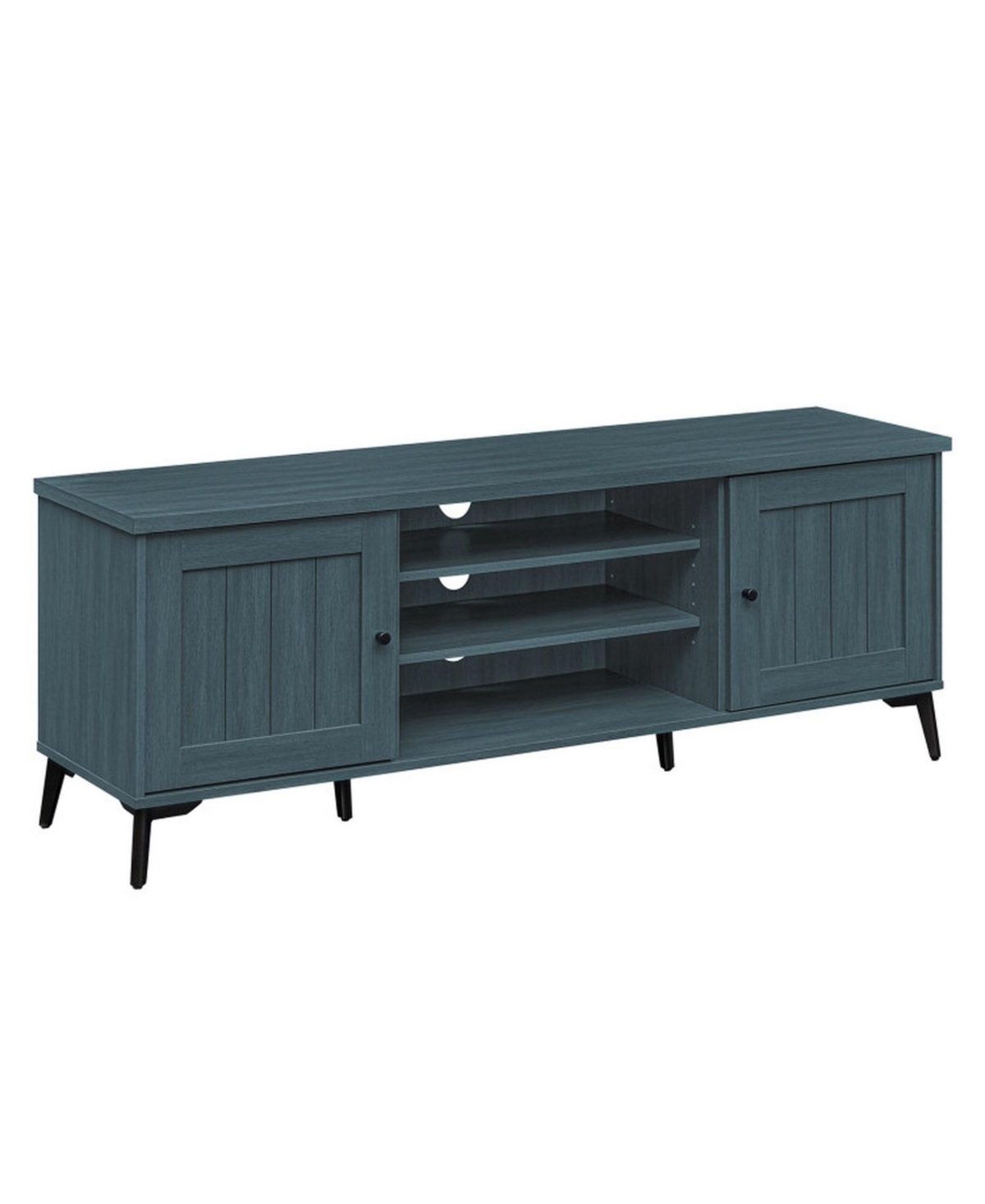 Gouun Mid-Century 2-Door Tv Stand and Carved Wood Paneling - Turquoise