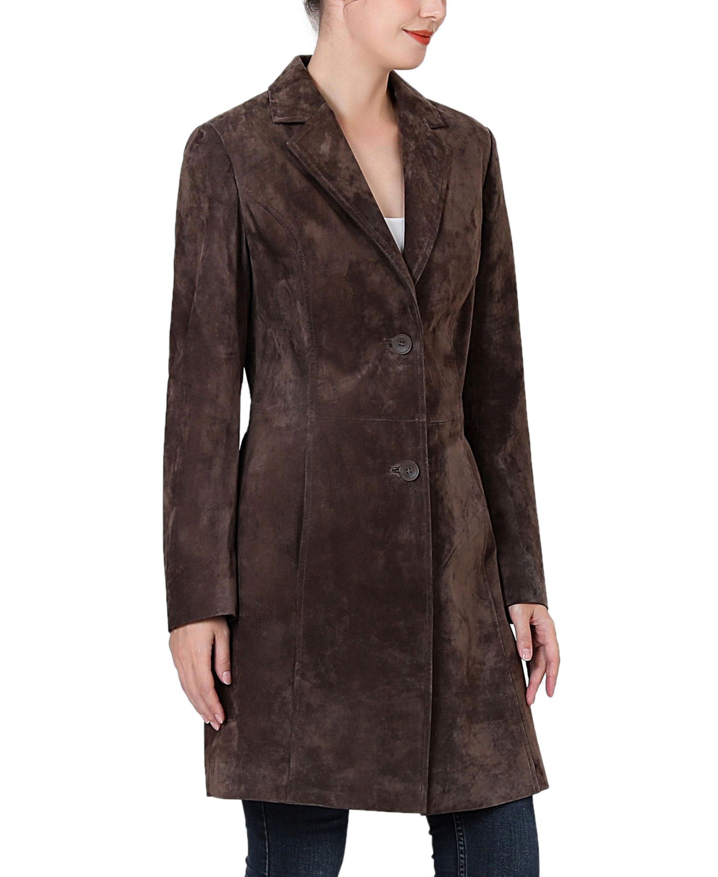 Женское пальто BGSD Mary Suede Leather Notch Lapel Button-Front, цвет: Коричневый — фото 2