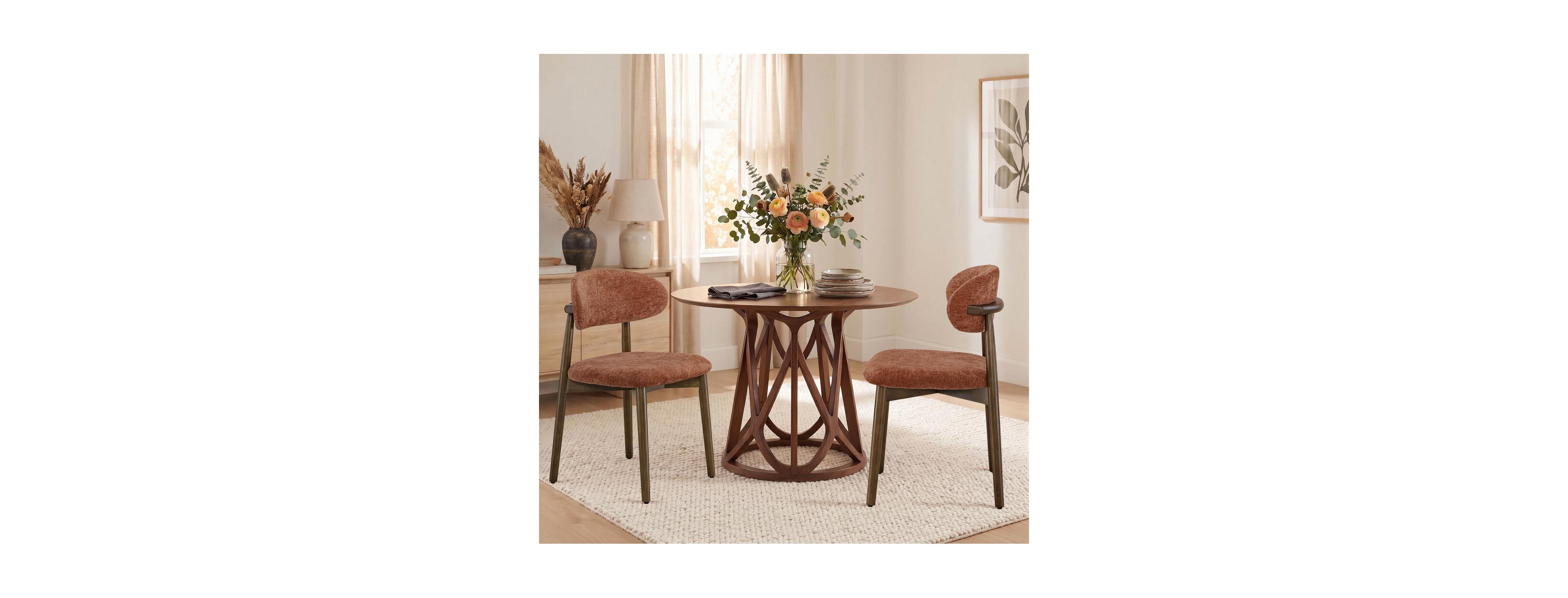 Streamdale Furniture Set of 2 Solid Wood Dining Chairs with Fabric Upholstery