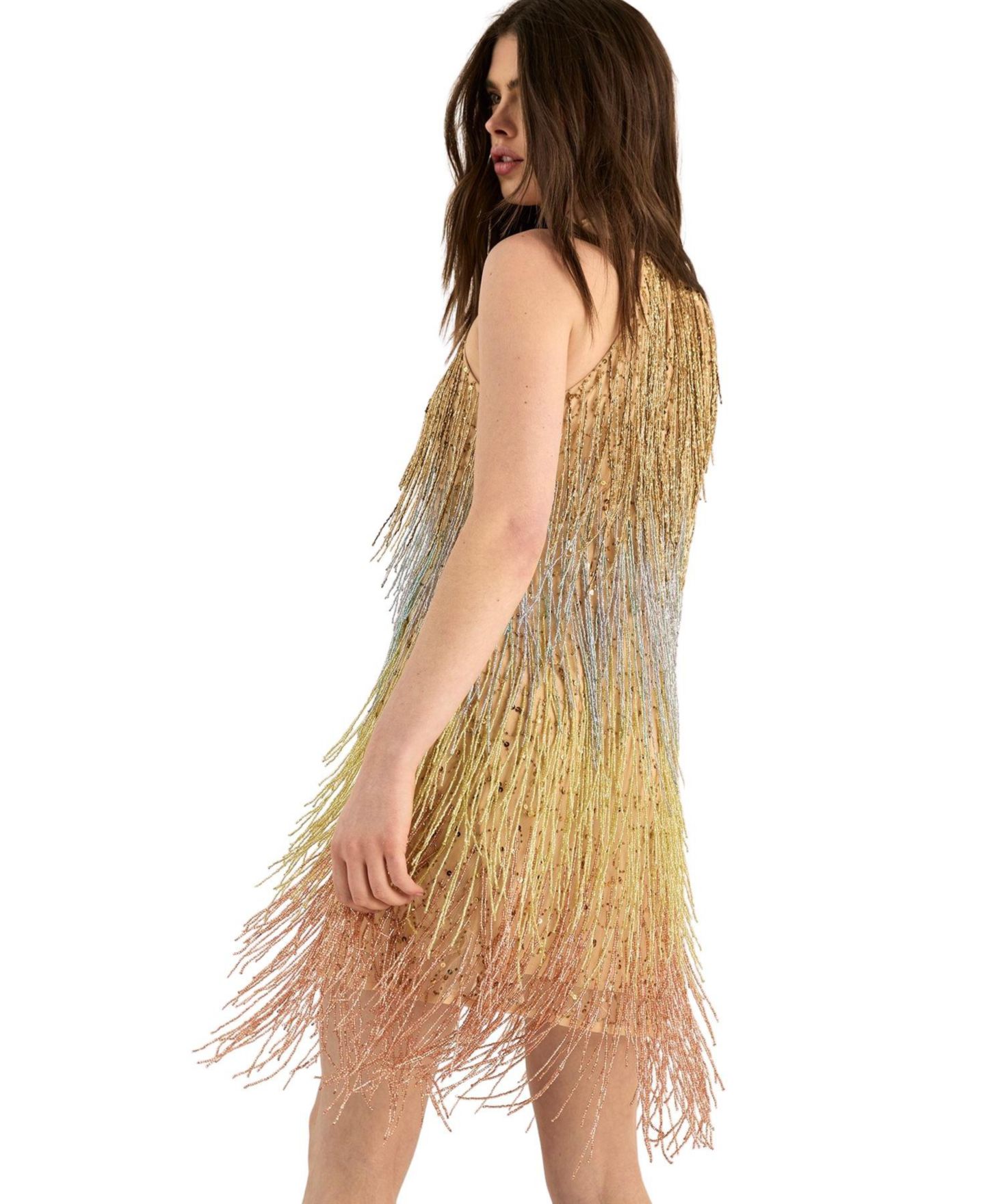 Женское платье Nasty Gal Ombre Beaded Tassel Mini, цвет: Золотой — фото 3