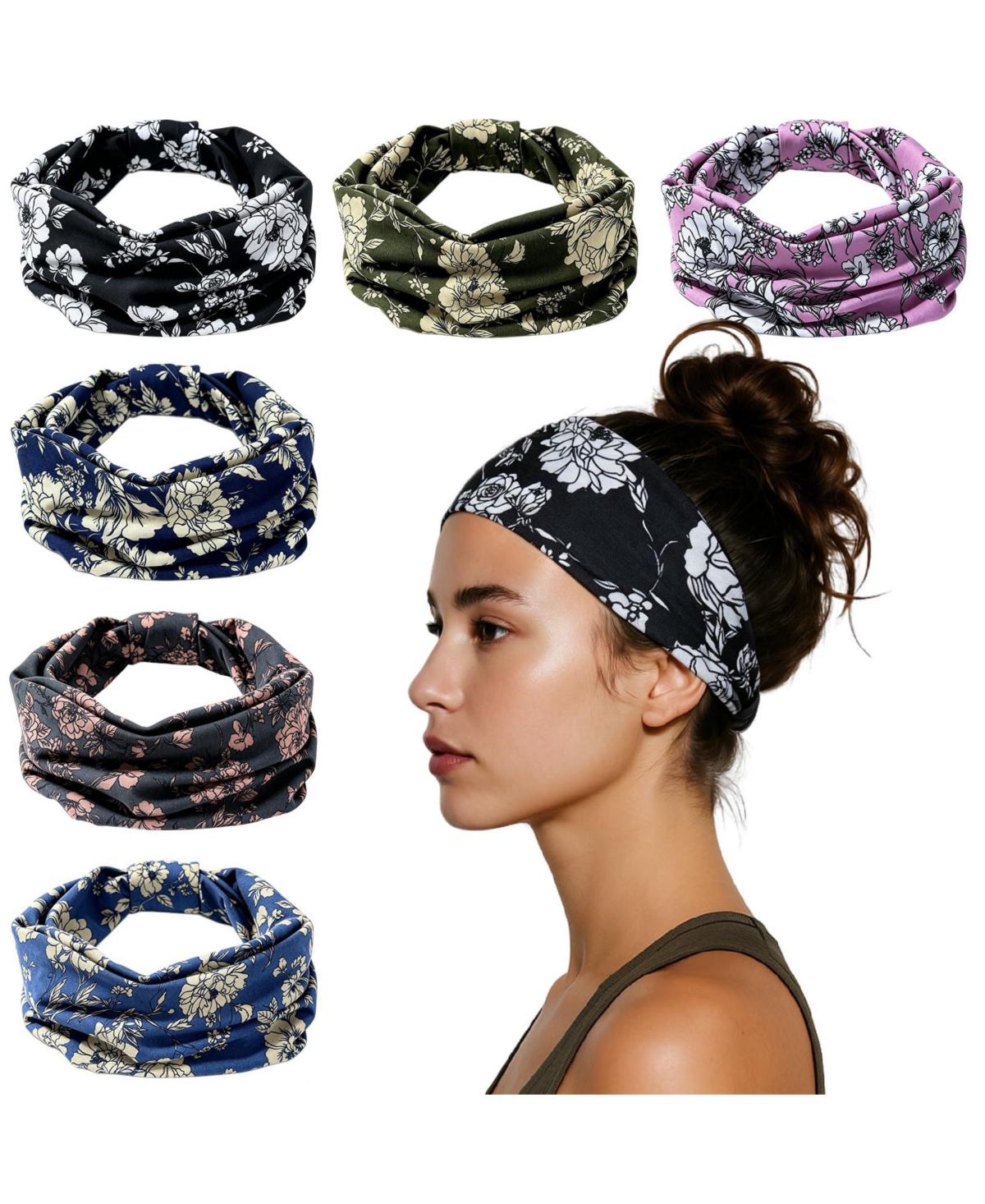 peneyon Knotted Floral Wide Headbands, 6-Piece Set