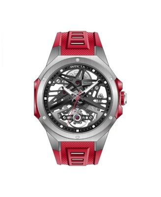 Men's Mechanical Celestial 69540 Water Resistant Red Rubber Band Watch, 43mm