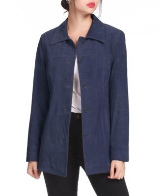 Women's Cora Button-Front Suede Leather Car Coat