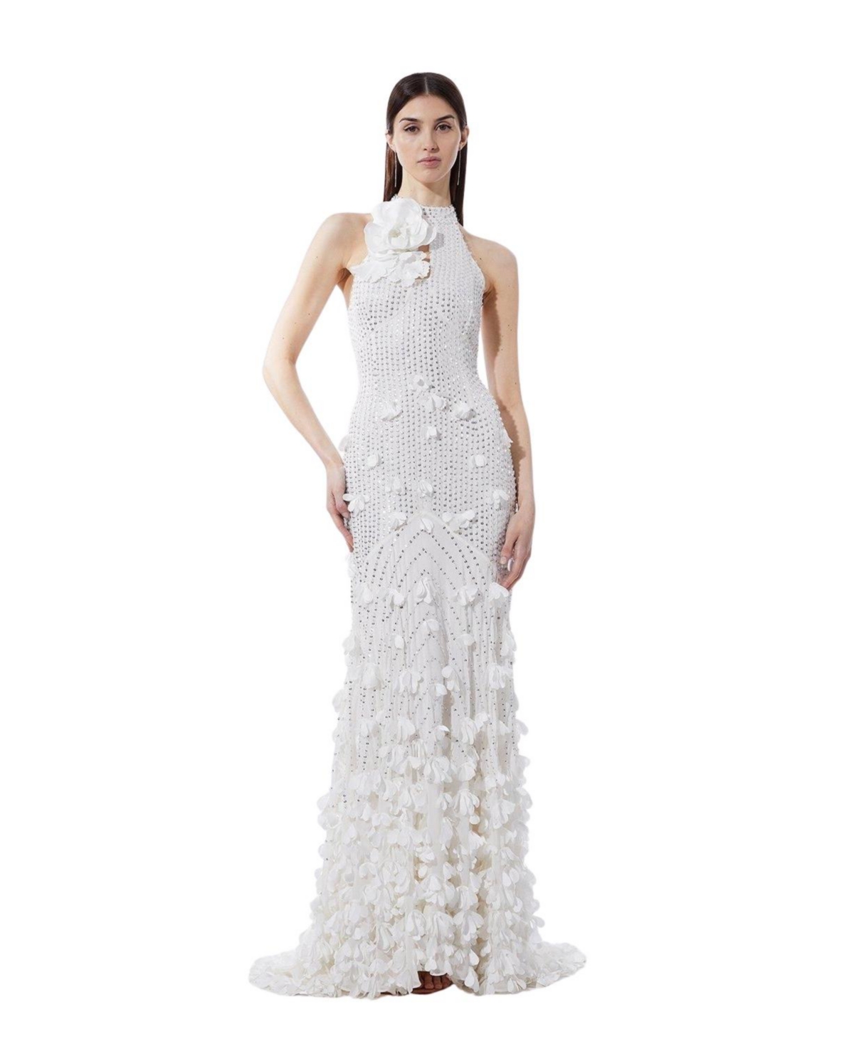 Karen Millen Women's Crystal Rosette Halter-Neck Maxi Dress - Ivory