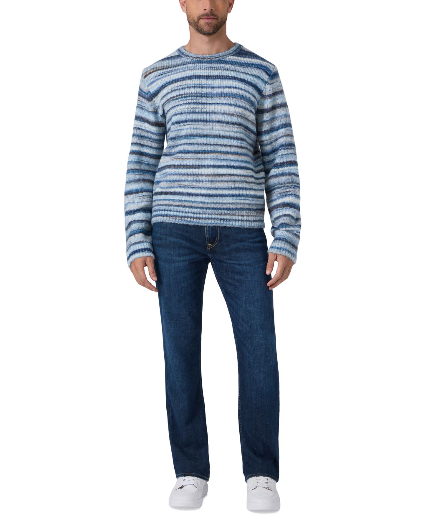 Мужской свитер GUESS Zayn Wool-Blend Stripe Crewneck, цвет: Синий разноцветный — фото 2