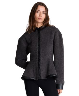 Women's Teddy Faux Fur Collared Peplum Long-Sleeve Cardigan Sweater