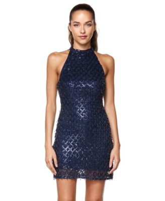 Juniors' Halter Sequin Mini Dress