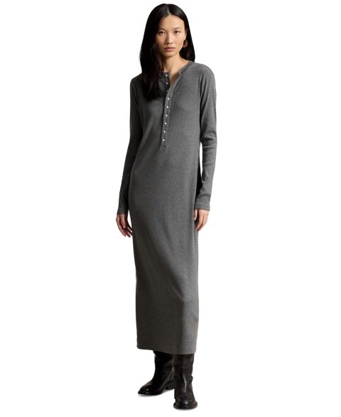 Женское платье Polo Ralph Lauren Henley Rib-Knit Midi, цвет: Средний меланжевый