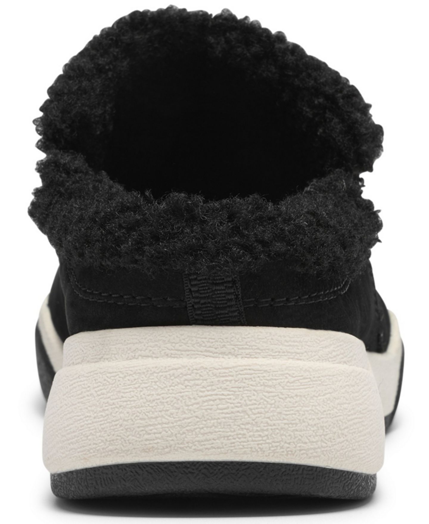 Женские сабо Clarks Aydria Ray Faux Fur Collar Round Toe Mules, цвет: Чёрный нубуковый — фото 3