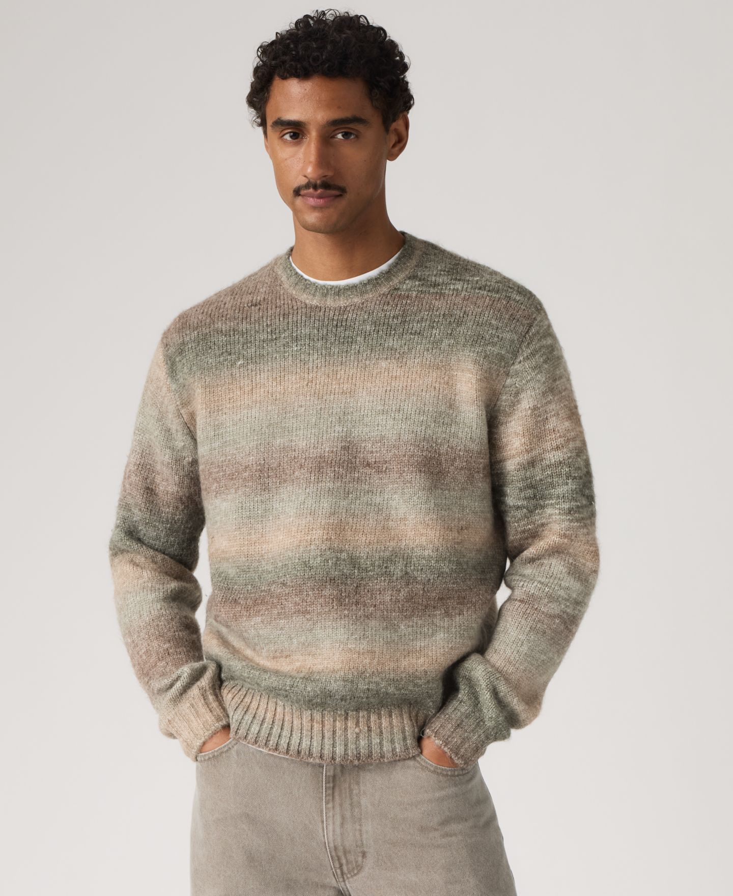 Мужской свитер Levi's Laurel Cable-Knit Stripe Crewneck, цвет: Кофейный — фото 3