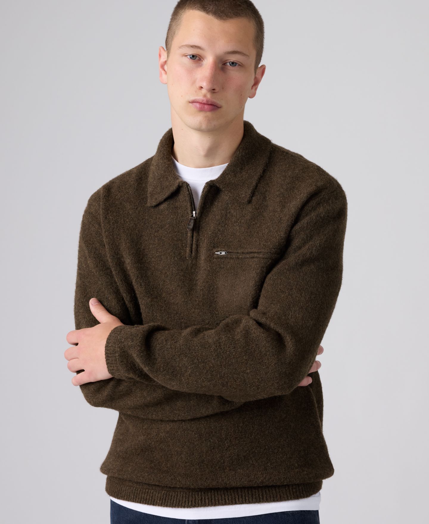Мужской свитер Levi's Boulder Quarter-Zip Regular-Fit, цвет: Hot Fudge — фото 3