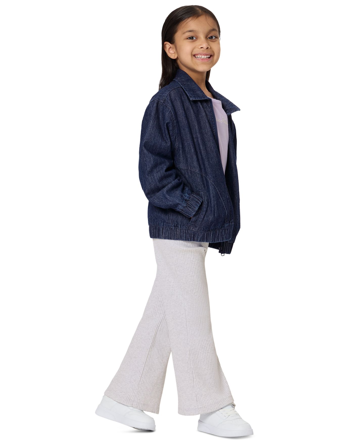 Calvin Klein Girls' 2T-6X Full-Zip Jacket, Sweatshirt and Pants, 3-Piece Set, цвет: Джинсовый варёный / Орхидея — фото 2