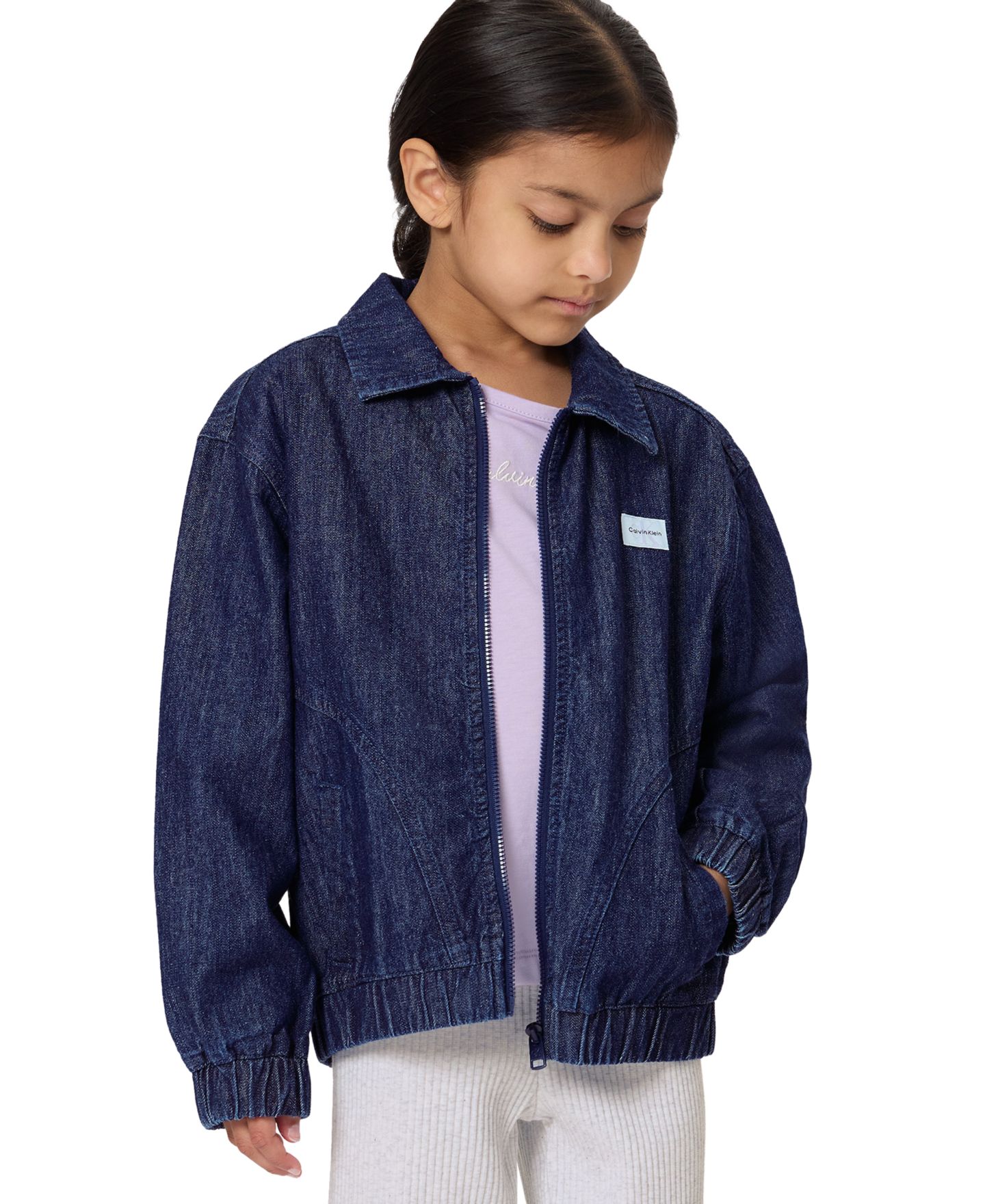 Calvin Klein Girls' 2T-6X Full-Zip Jacket, Sweatshirt and Pants, 3-Piece Set, цвет: Джинсовый варёный / Орхидея — фото 3